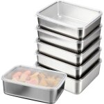 5 bo�tes conservation acier inoxydable 1100 ml avec couvercle, r�utilisables, pour salades, fruits, confitures ...