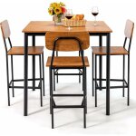 Relax4life - 5 pcs table à manger avec 4 chaises de bar, table de cuisine avec 4 chaises hautes pour ... Relax4life - 5 pcs table à manger avec 4 chaises de bar, table de cuisine avec 4 chaises hautes pour ...