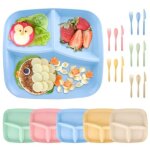 5 pices assiette compartiment, assiettes plates incassables 3 compartiments assiettes divises adulte ...