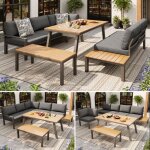 Lot de 5 salon de jardin gris avec plateau de table avec seau à glace (chaise double x 2, chaise d'angle ... Lot de 5 salon de jardin gris avec plateau de table avec seau à glace (chaise double x 2, chaise d'angle ...