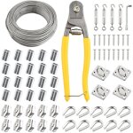 50m serre cable acier, 67 pcs kit gaine cable 3mm 7x7 avec 4 tendeur cable, 20 boucles sertissage, 10 ...