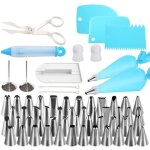 54 pcs douilles poche � douille patisserie en acier inoxydable diy kits, 48 douilles, 3 coupleurs normes, ...
