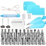 54 pcs douilles poche � douille patisserie en acier inoxydable diy kits, 48 douilles, 3 coupleurs normes, ...