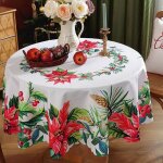 59 pouces nappe ronde de nol, rsistante aux taches et lavable, grande nappe dcorative d'hiver pour ...