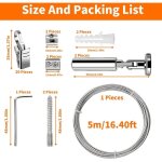 5m kit tringle rideaux avec 24 clips m�tal, c�ble rideau acier inoxydable, fil suspension m�tallique, ...