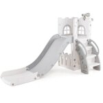 6 en 1 toboggan enfant en hdpe avec panier de basket & t�lescope, aire de jeux int�rieure avec �chelle ...