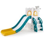 6 en 1 toboggan enfant en hdpe avec panier de basket & t�lescope, aire de jeux int�rieure avec �chelle ...