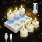 6 bougies led rechargeables flamme vacillante avec t�l�commande et minuterie, bougies avec 1 c�bles de ...