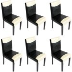 Hhg - jamais utilis] lot de 6 chaises de sjour littau, simili - cuir, noir / crme, pieds foncs