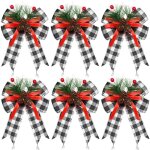 6 pcs noeuds de noël, noeuds de ruban à carreaux avec pommes de pin noeuds de décoration d'arbre de noël ... 6 pcs noeuds de noël, noeuds de ruban à carreaux avec pommes de pin noeuds de décoration d'arbre de noël ...
