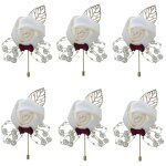 6 pice boutonnire de mariage, blanc boutonniere, boutonnire mariage homme, pour la marie, le mari, ...