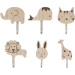 6 pi�ces patere en bois animaux, porte manteau mural bois animaux, pat�res adh�sives chambre, pat�re ...