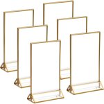 6 pi�ces pr�sentoir de table en acrylique avec bordure dor�e, transparent support pour menus, double ...