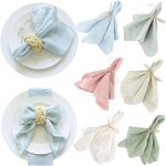 6 serviettes gaze coton 32x32 cm ? surjet�es ? multicolores ? pour mariage, no�l, usage quotidien