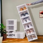Ideko - 6 x boîtes de rangement à chaussures pliables blanc avec couvert transparente plastique Ideko - 6 x boîtes de rangement à chaussures pliables blanc avec couvert transparente plastique