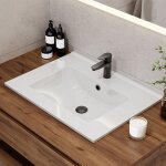 Horow - 60 cm vasque c�marique blanc � encastrer, vasque � encastrer blanche rectangle en c�ramique