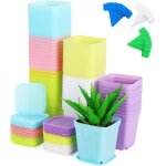 60 pots carr�s en plastique pour semis, pots d'int�rieur avec plateaux et �tiquettes pour plantes succulentes, ...