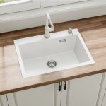 60 x 45 cm �vier de cuisine en granit - �vier encastr�, grand �vier de cuisine � 1 bac avec siphon, �vier ...