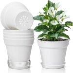 6pcs pot de fleur blanc de 20 cm en plastique, pot de terre avec trou d'�chappement convient aux jardins, ...