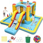 Costway - 7 en 1 chteau gonflable avec toboggan & maison de saut, aire de jeux gonflable avec piscine ...