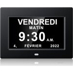 7 pouces horloge numrique horloge de jour grand cran rveil horloge murale (noir)