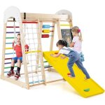 8 en 1 aire de jeu portique escalade enfant en bois avec toboggan, chevalet, mur&filet&barre& chelle ...