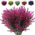 8 bouquets de fleurs artificielles, fausses plantes d'ext�rieur, fleurs de lavande artificielles anti ...