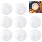 8 lanternes en papier rondes 10cm, lampions blancs suspendus pour mariage anniversaire f�te, d�coration ...