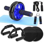 8 pcs abdominal roller wheel knee pad push up bars disc core slider jump rope hand gripper pack kit for ...