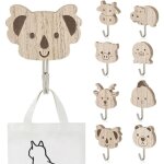 8 pcs patere murale enfant, crochet mural en bois pour animaux, crochets autocollants en bois, patere ...