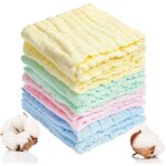 8pcs d�barbouillettes b�b� en mousseline, 25 x 25cm lavable serviette visage b�b� en coton douces langes ...