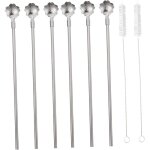 8pi�ces cuill�res acier inoxydable multifonction pailles pour boissons desserts �l�gantes r�utilisables ...