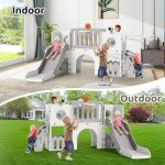 9 en 1 toboggan enfant panier de basket et t�lescope, jeu exterieur enfant, aire de jeux int�rieure et ...