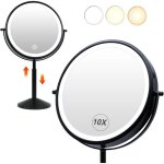 9  miroir de maquillage grossissant x 10 avec lumi�re led rechargeable, hauteur r�glable de, miroir de ...
