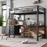 90 x 200 lit en mtal pour enfants et adolescents, lit mezzanine 1 place avec tiroirs et table longue, ...