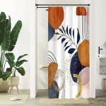90x180cm rideau douche �troit, rideau de douche terracotta anti moisissure abstrait feuilles bleu petit ...