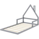 Gutent - 90x200 cm lit b�b�, lit plat, forme de la maison, bois de pin solide, forme simple - gris