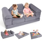 Costway - 9pcs canap� modulaire pour enfants en tissu daim, canap� enfant convertible 2 places avec housses ...