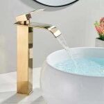 Aafgvc - mitigeur de lavabo - robinet lavabo dor� cascade, mitigeur salle bain avec bec hauteur mitigeur ...