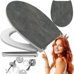 Abattant wc universel marbre gris ? frein de chute, antibact�rien, ovale