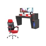 Abitare - ensemble bureau et chaise gamer gris et rouge