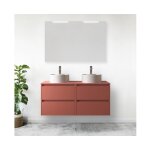 Abitare - meuble de salle de bain suspendu 120 cm en bois rouge satin avec vasque  poser - nova - avec ...