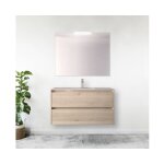 Abitare - meuble de salle de bain suspendu 80 cm en bois naturel avec vasque intgr - nova - standard ...