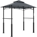 Abri pour barbecue - 2 �tag�res, 8 crochets, lumi�re led, d�capsuleur - m�tal noir tissu gris