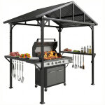 Abri pour barbecue - outsunny - 2 �tag�res lat�rales et crochets - cadre en acier - 252 x 156 x 248 cm ...