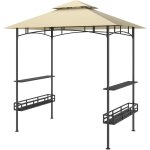 Abri pour barbecue - pavillon pour barbecue - barnum - 4 �tag�res - m�tal noir tissu beige