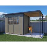 Abri de jardin bois bertilo simplo 6, 93m� plus 12mm avec plancher et toit appentis gris beige ral7006 ...