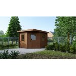 Abri de jardin en bois - 8m2 - 3x3m - trait� - ep. 28mm - couleur: marron