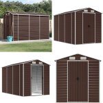 Abri de jardin marron 191x300x198 cm acier galvanis - abri de jardin - abri mtallique - rangement extrieur ...