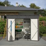 Abri de jardin en m�tal 8x4 pieds, cabane de jardin ext�rieure avec base en acier (sans plancher), r�sistant ...